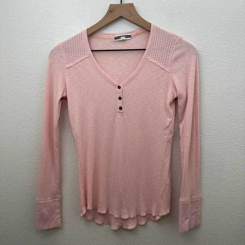 P.J. Salvage Womens Ribbed Henley Pajama Sleep Long Sleeve Pink Small